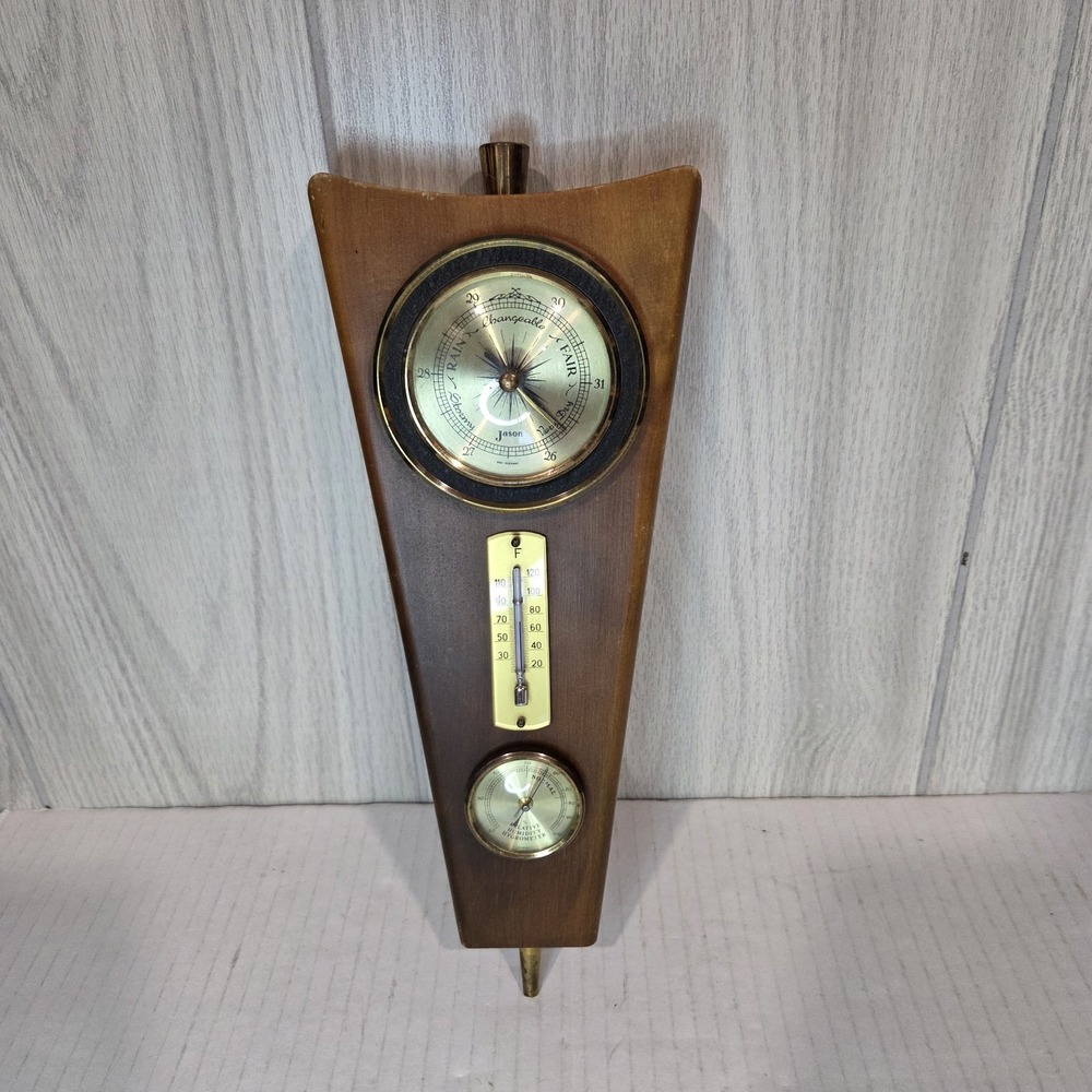 Vintage 12"  Wood Jason Barometer Thermometer Hygrometer Weather- Germany